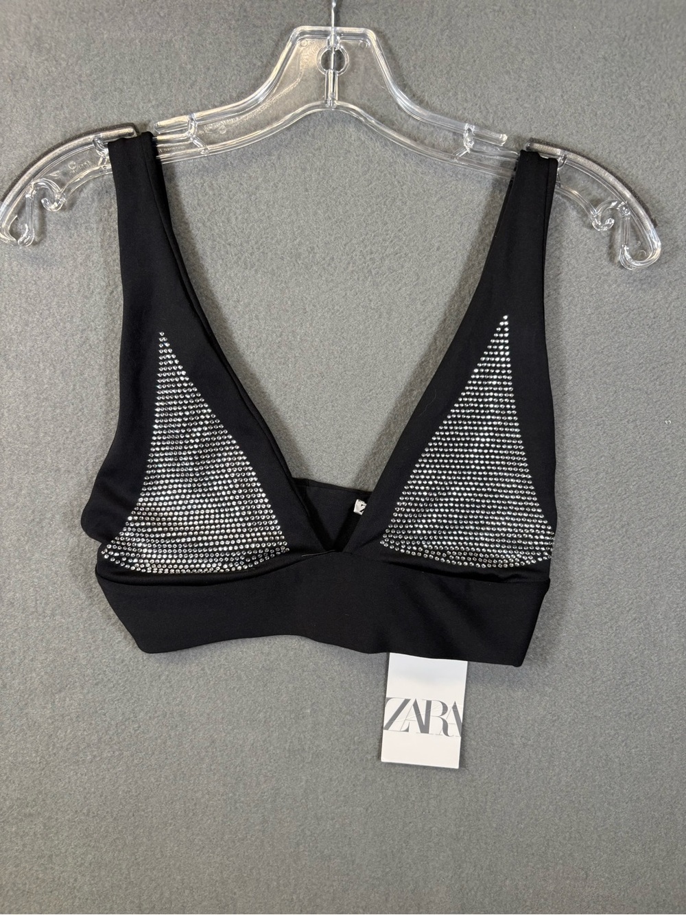 NWT Zara Women’s Bralette Black Rhinestone Embroidered Size Medium